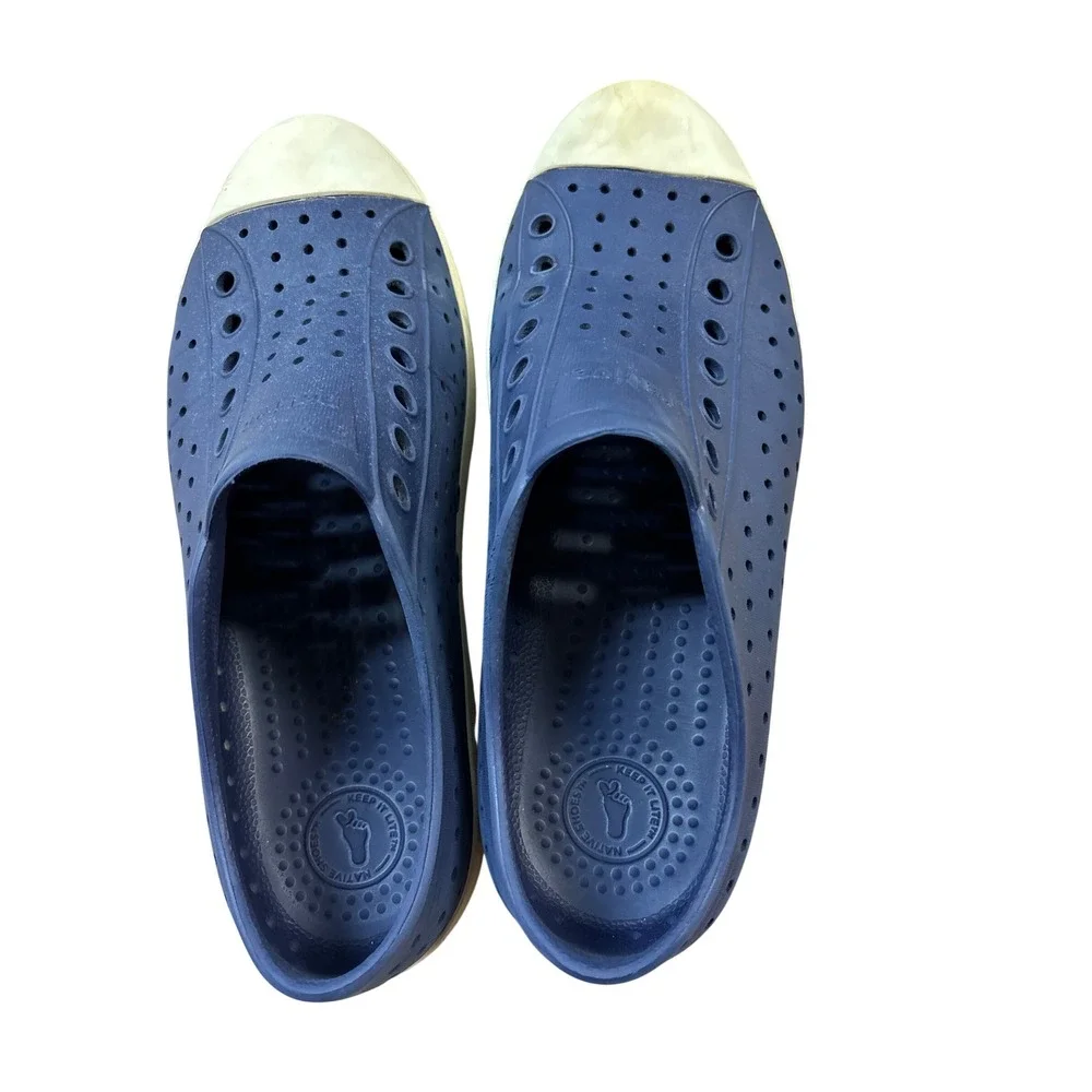 Native Jefferson Navy Blue White Slip On EVA Sneakers Mens 8 Womens 10